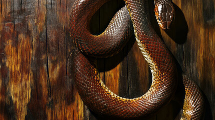 Poster - Serpentine elegance on rustic wood texture - nature's harmony in patterns and textures