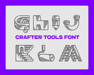 Leinwandbilder - Set of vector crafter tools made in a shape of letters. Graphic design symbol alphabet font.
