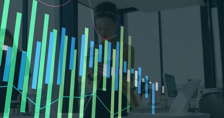 Poster - In office, business person analyzing financial charts and graphs on desk