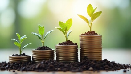 Poster - piles of coins with plants growing out of them, representing financial growth and investment