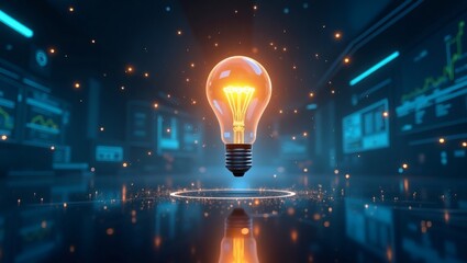 Poster - a bright lightbulb illuminated, signifying innovation and ideas 