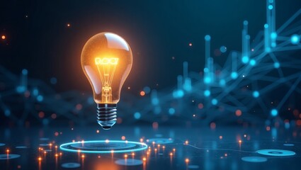 Poster - a glowing lightbulb that represents idea generation and innovation. This creative digital artwork showcases a vibrant and glowing bulb with connecting points, symbolizing a spark of inspiration 