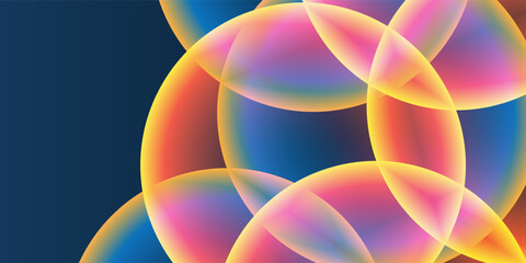Poster - Abstract Background, Header or Banner Design with Large Red, Orange, Yellow and Blue Overlaying Globes, Bubbles Pattern - Multi Purpose Creative Wide Scale Template for Web in Editable Vector Format