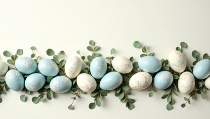 Poster - a delightful Easter arrangement with a collection of pastel-colored eggs and fresh green leaves