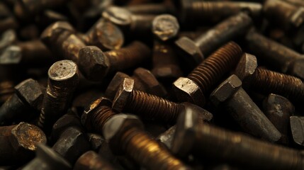 Poster - Close-Up View of Assorted Rusty Bolts and Screws on Surface