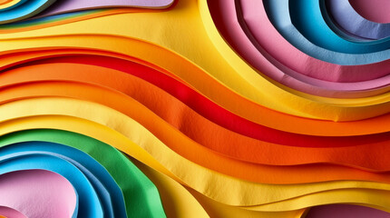 Poster - Colorful layers of paper create a vibrant abstract design in waves of cascading hues