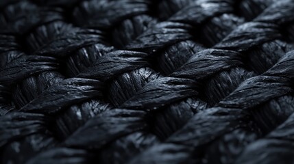 Poster - Close-Up View of Textured Black Woven Material for Background Design