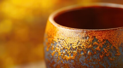 Poster - Rusty Ceramic Pot with Artistic Texture Against a Blurred Background