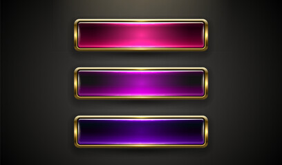 Wall Mural - light button, frame label, event bar casino, gold buttons with color. vector illustration