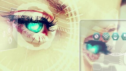 Poster - Animation showing futuristic technology with digital eye scanning and data processing