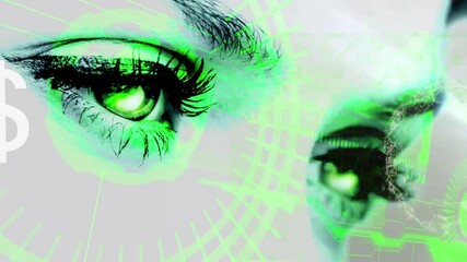 Poster - Animation of green digital patterns overlaying eyes, suggesting futuristic technology