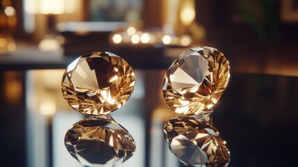 Poster - Stunning Golden Gemstones Sparkling on Reflective Surface