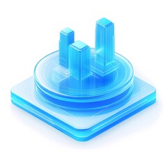 Poster - Glowing Blue Isometric City on Digital Platform