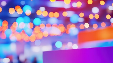 Poster - A vibrant, softly blurred image featuring colorful lights and a modern setting, creating a lively and energetic atmosphere.