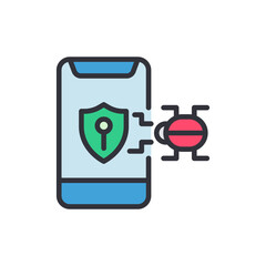 Poster - Mobile antivirus colored icons, minimalist vector illustration ,simple transparent graphic element .Isolated on white background