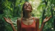 © slotzstock - Woman in Rainforest  Joyful  Wet Skin  Lush Green Leaves