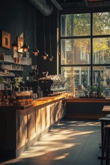 Poster - A modern coffee shop with many tables and chairs, perfect for meetings or relaxing