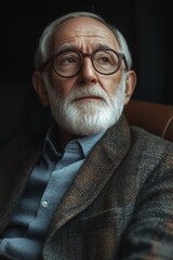 Fototapete - A person with glasses and a beard sitting in a chair, great for profile or character photos