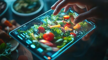Poster - A digital interface displays details of a fresh salad dish