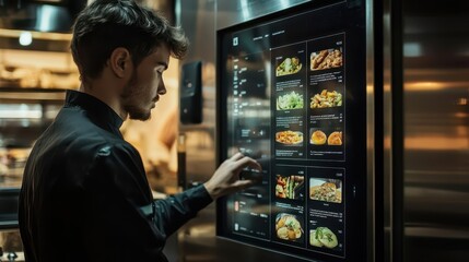 Poster - A man is choosing food options on a digital menu
