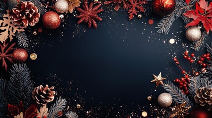 Poster - Holiday Themed Border Design Celebrating New Year with Sparkling Decorations and Festive Elements