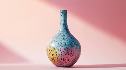 Poster - Colorful Ceramic Vase Against Soft Pink Background with Shadows