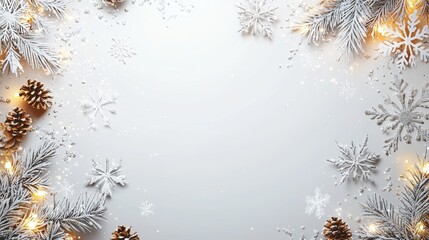 Poster - Soft Frame Featuring Snowflakes, Pinecones, and Holiday Elements for Winter Celebration Background