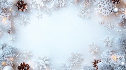 Poster - Soft Holiday Frame with Snowflakes, Pinecones, and Delicate Borders for Seasonal Greetings and Designs