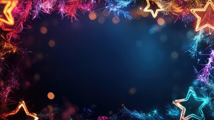 Poster - Vibrant Holiday Border with Colorful Stars and Festive Elements for Celebratory Designs