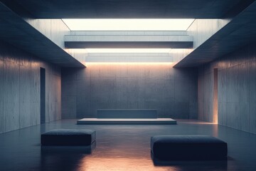 Poster - A quiet space with a bench and two chairs for relaxation and reading