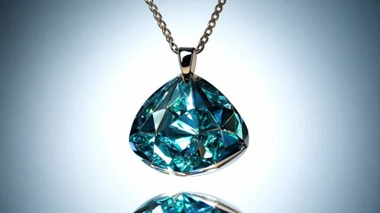 Aufkleber - A blue diamond pendant is on a white background. The pendant is made of blue crystals and is hanging from a chain