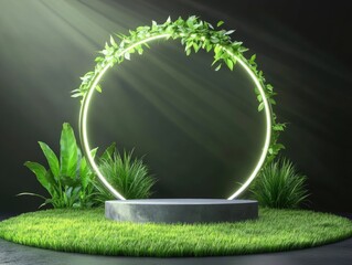 Poster - A round concrete platform with a plant growing out of it, ideal for use in architecture or urban planning illustrations