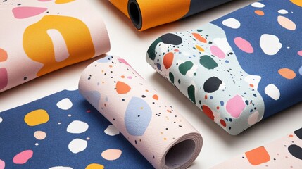 Poster - Colorful Geometric Patterns on Fabric Rolls for Creative Projects
