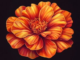 Poster - A vibrant orange flower blooms against a dark background, creating a striking visual contrast