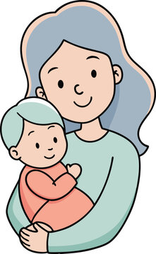 Happy Mothers Day Icon Mothers With Her Children Family Love Parenting Affection Caring Motherhood Vector Character Design