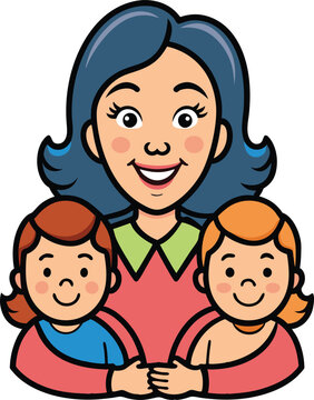 Happy Mothers Day Mothers With Her Children Cute Mom And Kids Together Family Bond Emotional Moments Vector Illustration