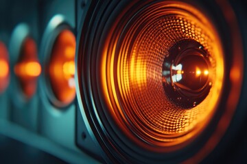 Poster - A close-up shot of a speaker with bright orange lights