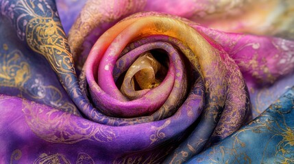 Poster - Colorful Silk Fabric in Swirling Rose Pattern for Texture Background