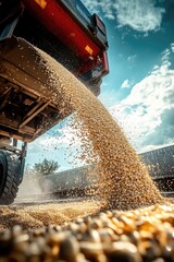 Poster - Agricultural scene of a truck dumping corn onto the ground, suitable for use in farm-related or rural settings