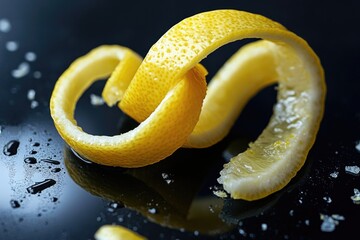 Poster - Close-up shot of an orange peel on a black surface, perfect for use in food or nature-related projects