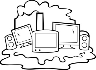 Poster - Electronic devices surrounded by a splash of color, illustrating technology and creativity.