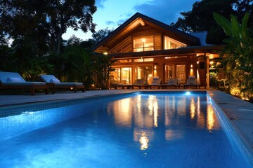 Poster - A single-family home with an outdoor swimming pool