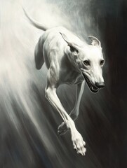 Poster - A dog in motion, flying through the air