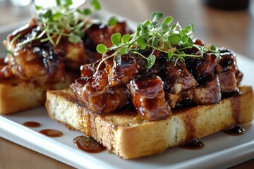 Poster - A simple plate filled with meat and sandwich bread for a quick meal or snack