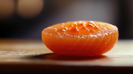 Poster - A close-up view of an orange sitting on a table, ready to be eaten or used in a recipe