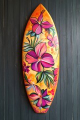 Poster - A colorful surfboard featuring a vibrant floral pattern