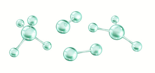 different rotating green collagen molecules realistic color icons set. protein creates chemical bond