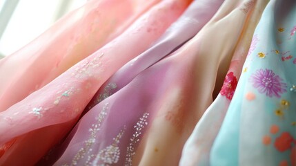 Poster - Delicate Textiles in Soft Pastel Shades Hanging Gracefully