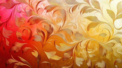 Aufkleber - Elegant Floral Pattern with Gold and Gradient Red and Orange Colors