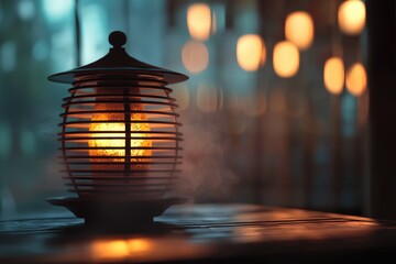Poster - A single lit candle placed on a wooden table, ready for use or decoration